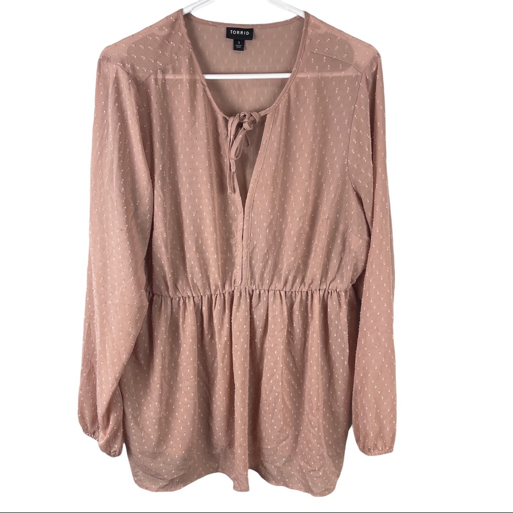 Torrid womens georgette long sleeve blouse blush pink sz 1 1x